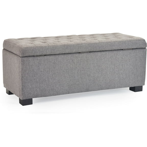 Adore Decor Arlo Wood and Tufted Linen Storage Bench in Gray