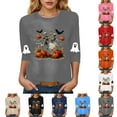 thumbnail image 2 of zaveiop Halloween Shirts for Women Funny Cute Ghost Fall Shirts 3/4 Length Sleeve Pumpkin T-Shirts Thanksgiving Graphic Tees (Z-Navy, XXL), 2 of 6