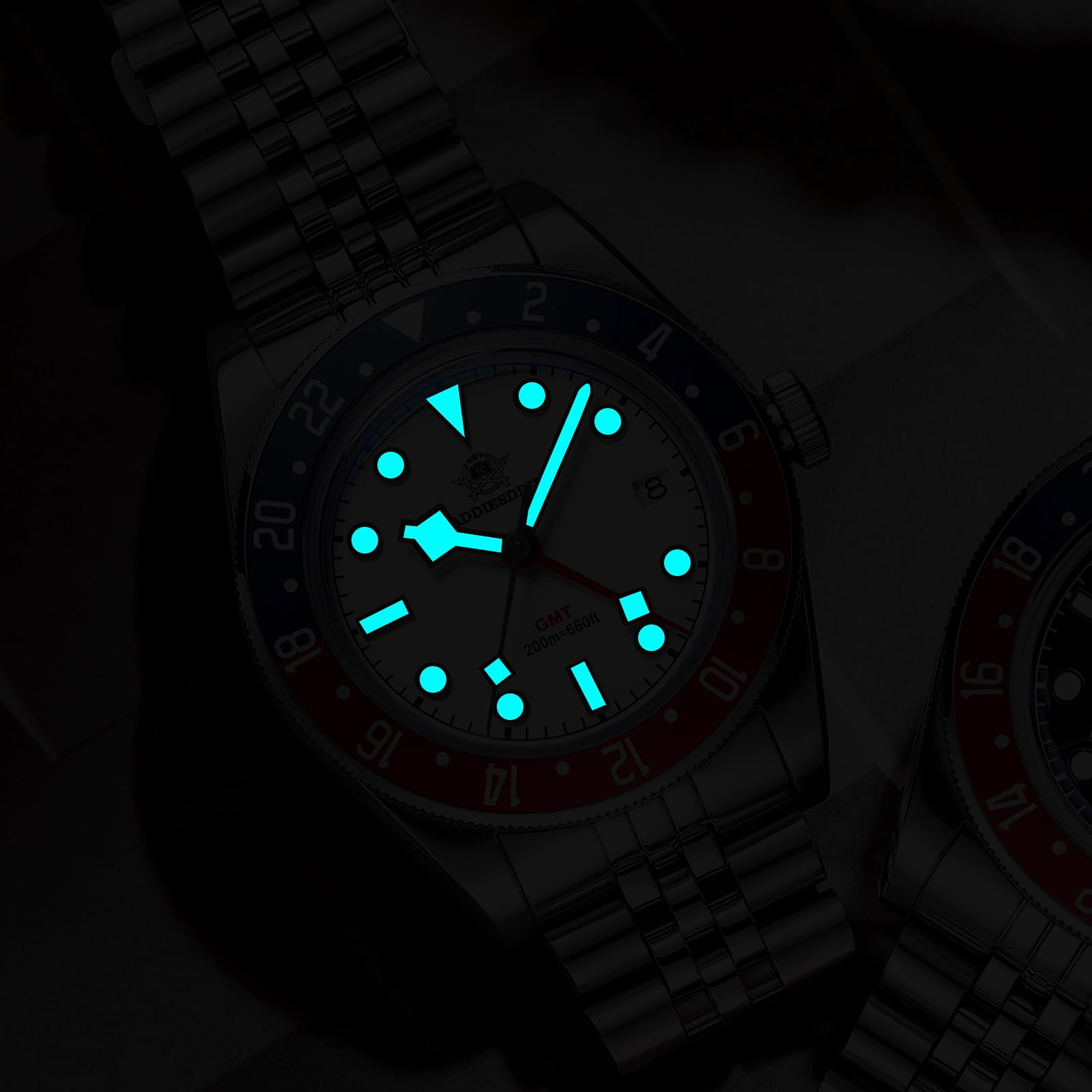 ADDIESDIVE Swiss GMT Watch for Men – 200M Diver’s Waterproof, Quartz Movement Watches,316L Stainless Steel,  BGW9 Super-LumiNova & Unidirectional Bezel