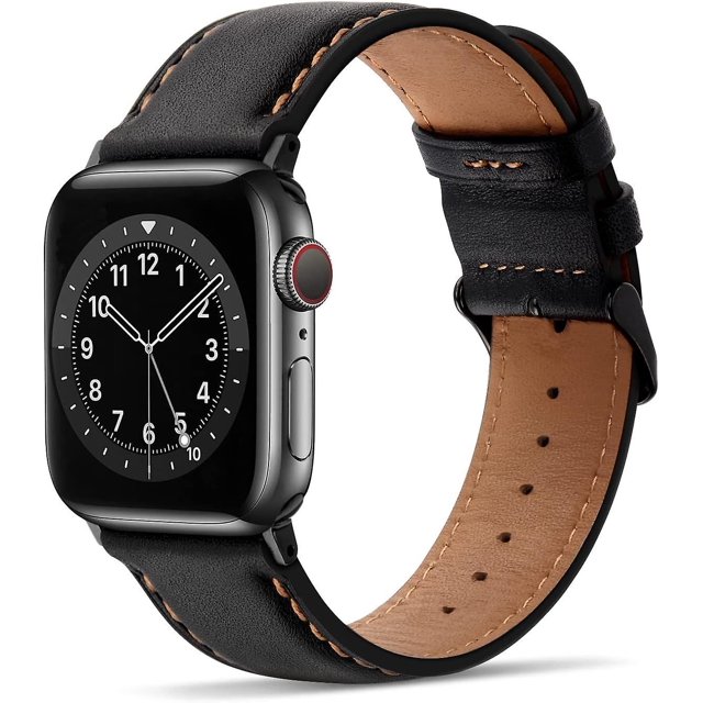 BRILLAR Correa de repuesto de piel negra para Apple Watch Ultra Series 8/7 (45 mm) y Se/6/5/4 (44 mm)