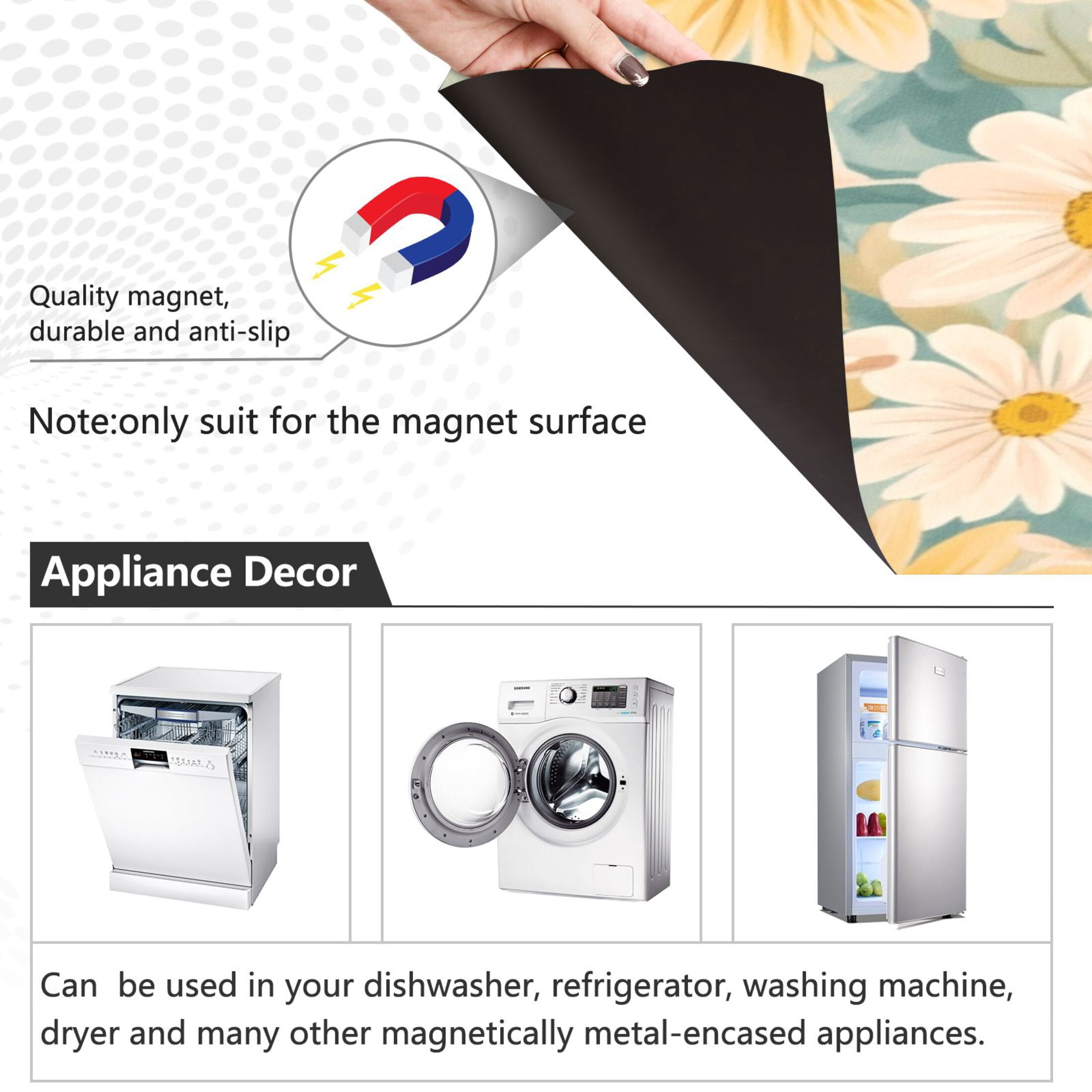 Dishwasher Magnetic Sticker 23x26 Inch Refrigerator Magnetic Sticker Washing Machine Magnetic Sticker Kitchen Panel Magnetic Sticker Home Decor Blooming Yellow Flower