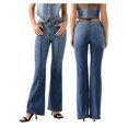 thumbnail image 4 of Yunliwuli Womens Denim Flared Jeans Pockets High Waisted Stretchy Full Length Slim Fit Pull-On Denim Trousers, 4 of 10