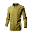 thumbnail image 2 of JTieacloth Mens Cotton Linen Shirts Men Stand Collar Stretch Shirt Solid Color Fashion Long Sleeved Shirt Green, 2 of 5