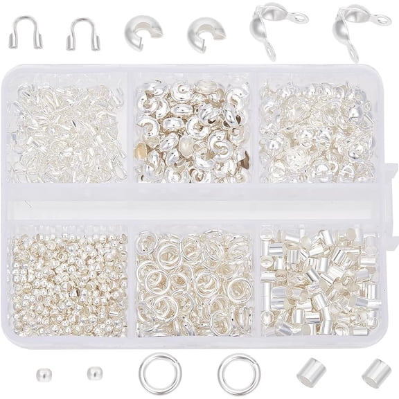1 Box 1000Pcs Bead Tip Knots Crimp Tube Beads Brass Silver Small Knot Cover Wire Guardian Protectors Fold Crimping End Bead for Jewelry Making Necklaces Bracelets Earrings Supplies DIY Crafts Silver