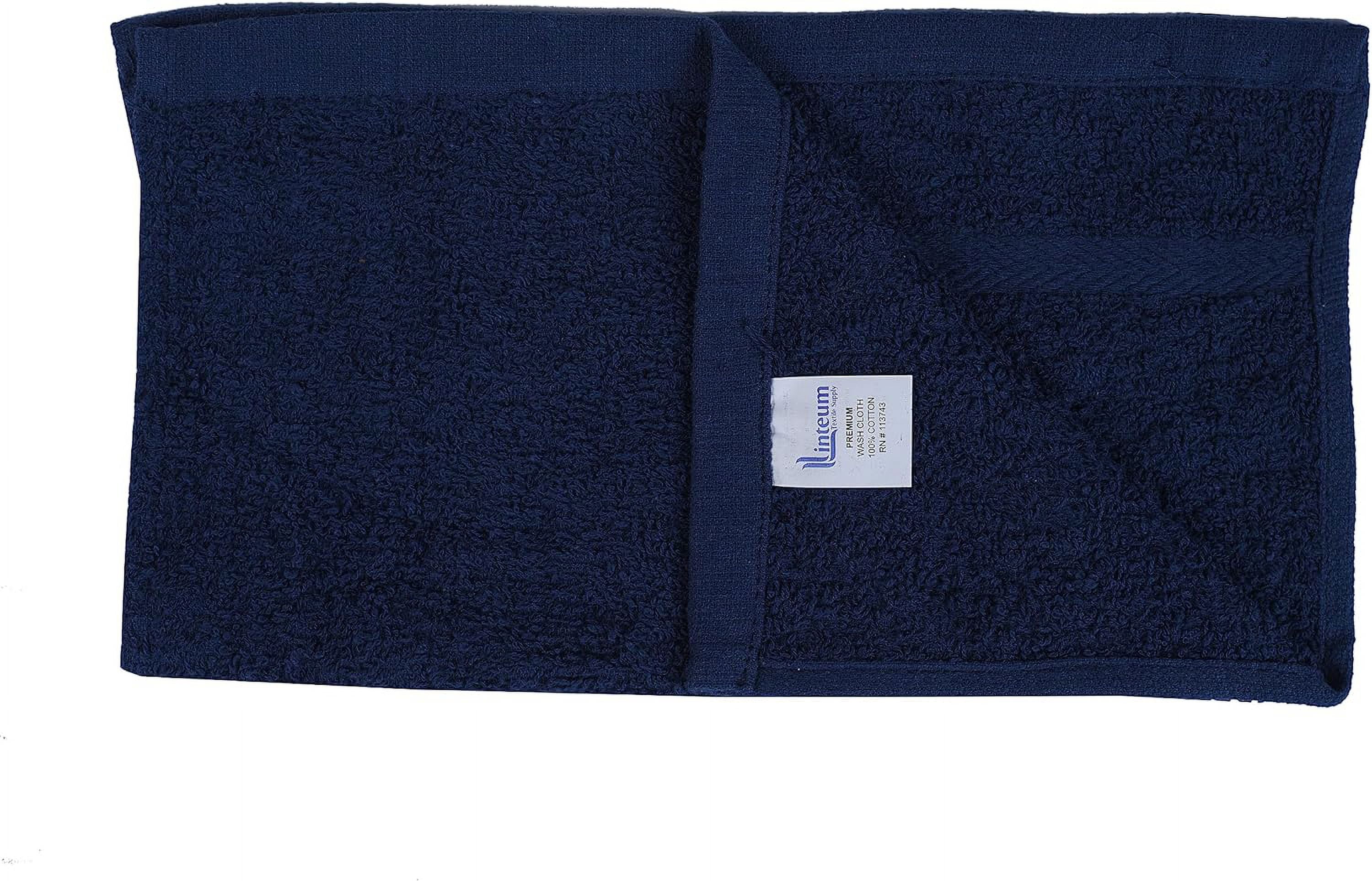 Linteum Textile Face Towel Set, 12x12 Inch, 100% Soft Cotton, 16 Single Ring Spun Washcloths, Absorbent & Durable Face Towel for Household, Spa, Gym and Hotels - 24 Pack (Navy Blue)
