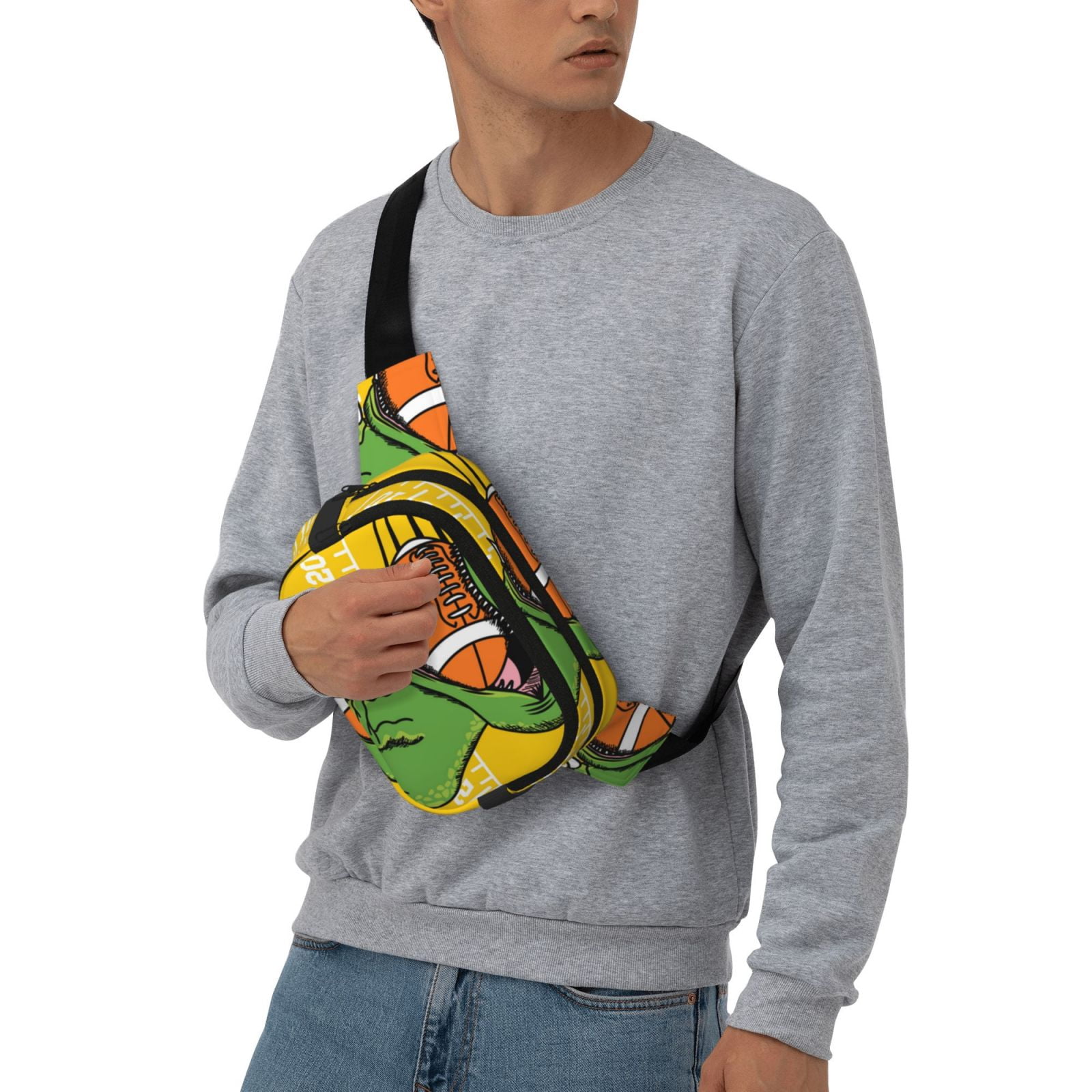 Picia T-Rex Playing Football Print Square Double-Layer Waist Bag Mini Adjustable Waist Belt Bag Exercise Running Travel Hiking