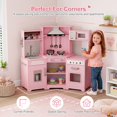 thumbnail image 4 of Wooden Kids Pretend Play Corner Kitchen Set Cooking Playset Toddler Toy Gift with Sounds & Lights(Pink), 4 of 19