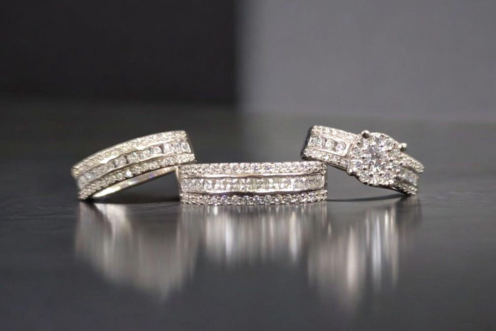 Hitanshu Jewels Engagement Wedding Ring Set For Men & Women Round Cut CZ 14K White Gold Finish