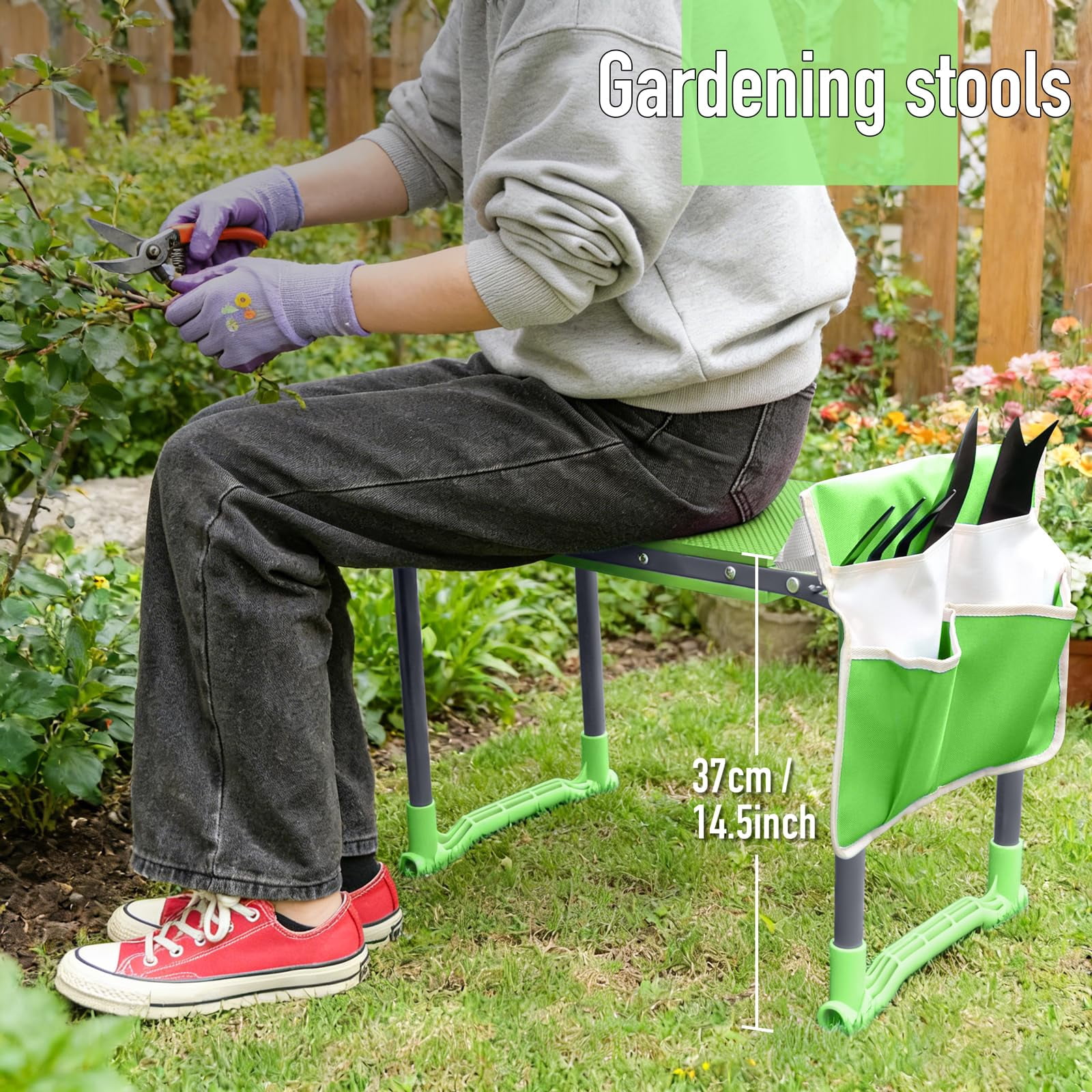 Garden Kneeler and Seat Heavy Duty with 10.2” Wider Soft Pad, Portable Folding Stool for Gardening with Extra Hand Pruner, Sturdy Garden Kneeling Bench for Senior Help Stand, Green