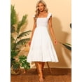 thumbnail image 5 of Vestido de verano con fruncido para mujer, cuello cuadrado, estilo bohemio, sin mangas, con volantes, a media pierna blanco M, 5 of 5