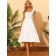 thumbnail image 5 of Vestido de verano con fruncido para mujer, cuello cuadrado, estilo bohemio, sin mangas, con volantes, a media pierna blanco M, 5 of 5
