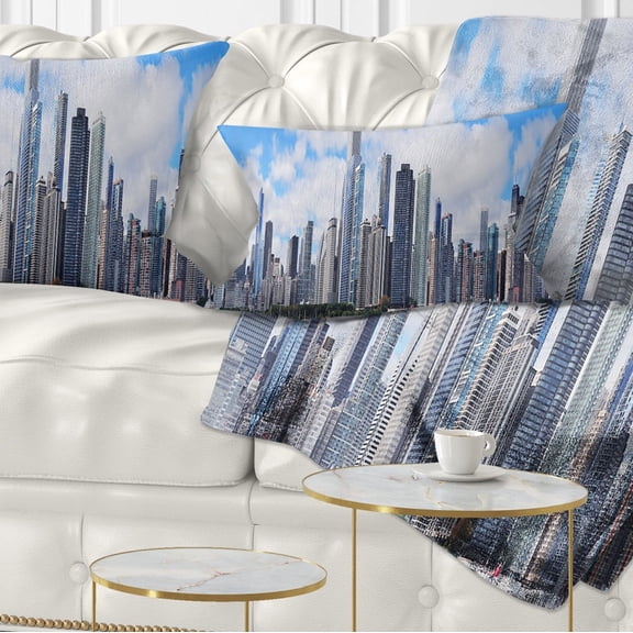 Designart Chicago City Urban Skyline - Photography Throw Pillow - 12x20