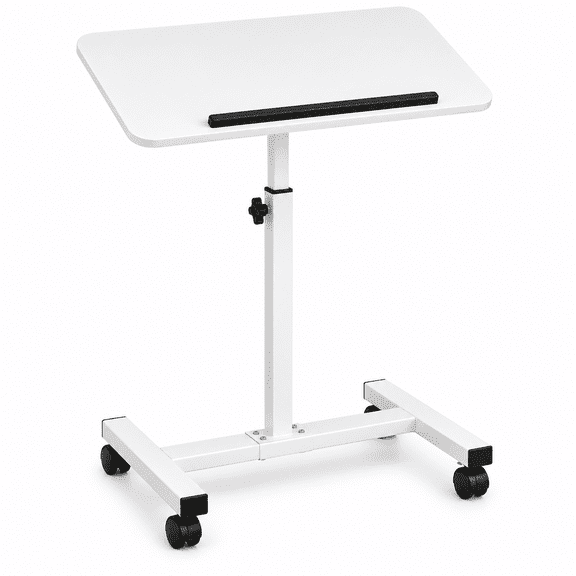 Rolling Laptop Tray Desk Cart, Adjustable Overbed Bedside Table, Height Portable Mobile Sit Stand Table, Tilting Hospital Bed with Wheels, White Bed Desk