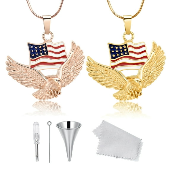 Eagle Cremation Jewelry For Ashes For Men The Stars and the Stripes With Eagle Memorial Urn Necklace Keepsake Pendant