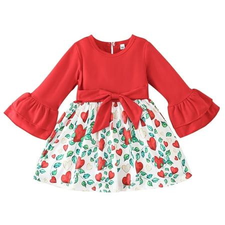 

Toddler Toddler Kids Infant Baby Girls Long Ruffled Sleeve Cartoon Printed Princess Dress Newborn Outfits
