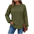 thumbnail image 7 of Womens Work Tops Fall Loose Crew Neck Long Sleeve Rolled Drop Shoulder Curve Hem Plain Leisure Waffle Knit Pullover Top(AG,S), 7 of 7
