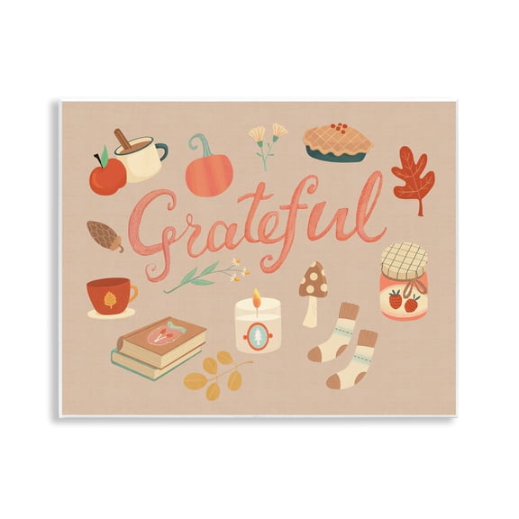 Stupell Industries Grateful Cozy Fall Essentials Holiday Painting Unframed Art Print Wall Art, 14 x 11