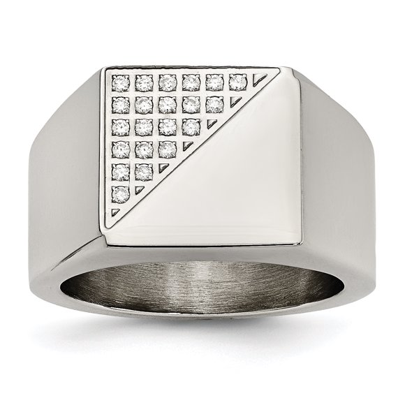 Bague en Acier Inoxydable Poli avec Cristaux Taille 11