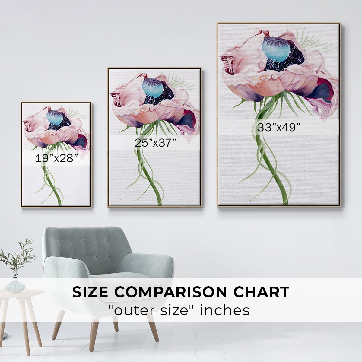 Paris Poppy II Framed Premium Gallery Wrapped Canvas - Ready to Hang - 27 x 41 - Natural Wood Floating Frame