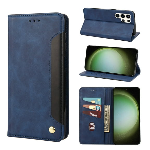 TECH CIRCLE Galaxy S23 Ultra Wallet Case, Ultra Slim Premium PU Leather Card Slot Kickstand Magnetic Soft Flip Fold Shockproof  Protective TPU Inner Phone Case for Samsung Galaxy S23 Ultra 2023,Blue