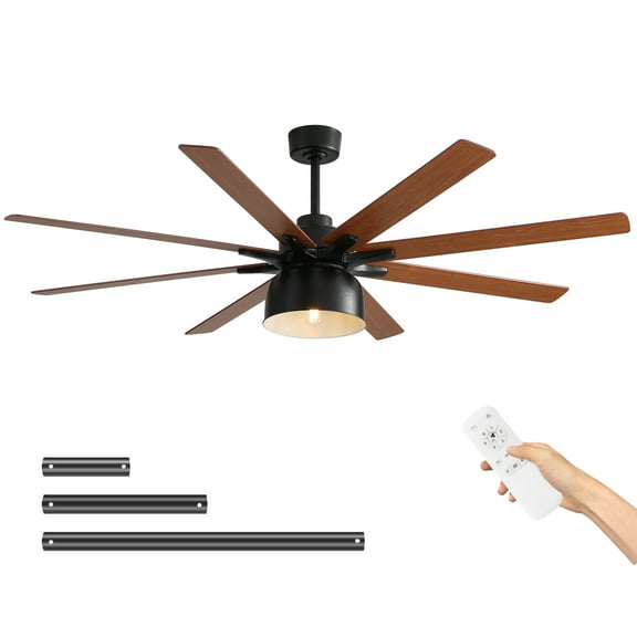 Sofucor 52 Inch Low Profile Ceiling Fan with Light Bulb Replaceable and Remote Control, 8 Blade Ceiling Fan with 3 Downrod, Max Airflow 7000CFM