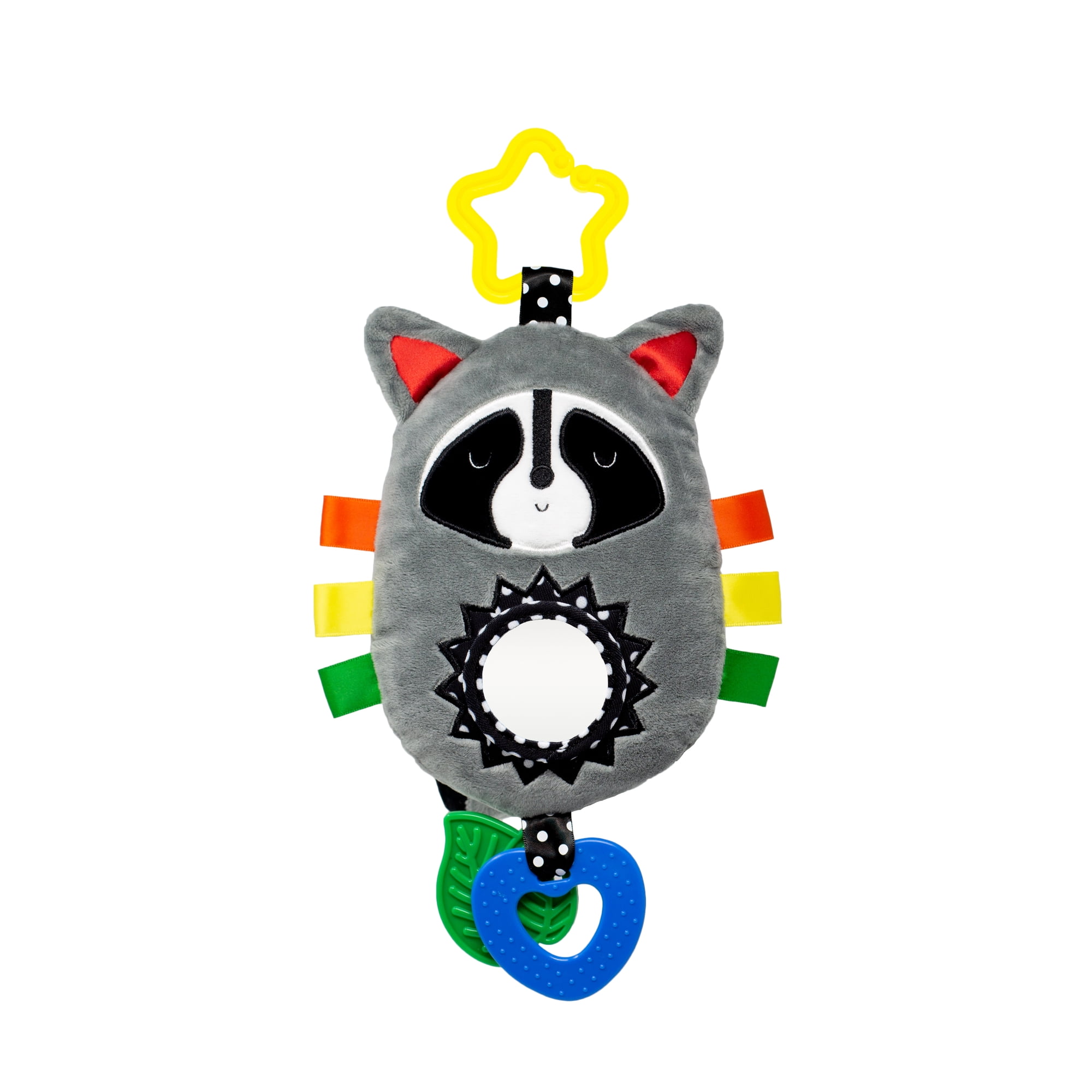 Kalianii Squish 'N Play Raccoon Activity Toy- Multi-Sensory Learning Baby Toy - Stroller Toy, Car Seat Toy, Tummy Time Toy, Teether Toy, Crinkle Toy, Baby Gift - With Mirror, Rattle & Taggies