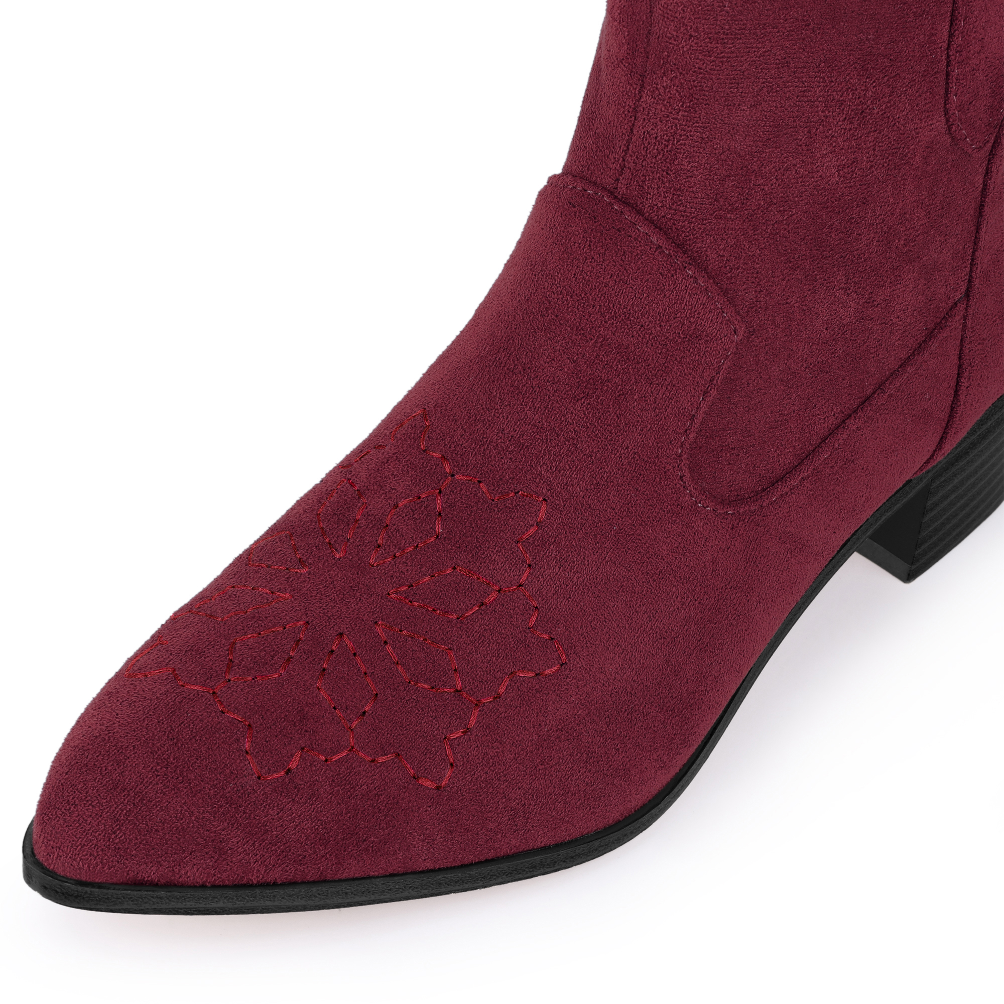 DARING DIVA Western Cowgirl Pointed Toe Chunky Heel Comfy Cowboy Ankle Boots Burgundy 8