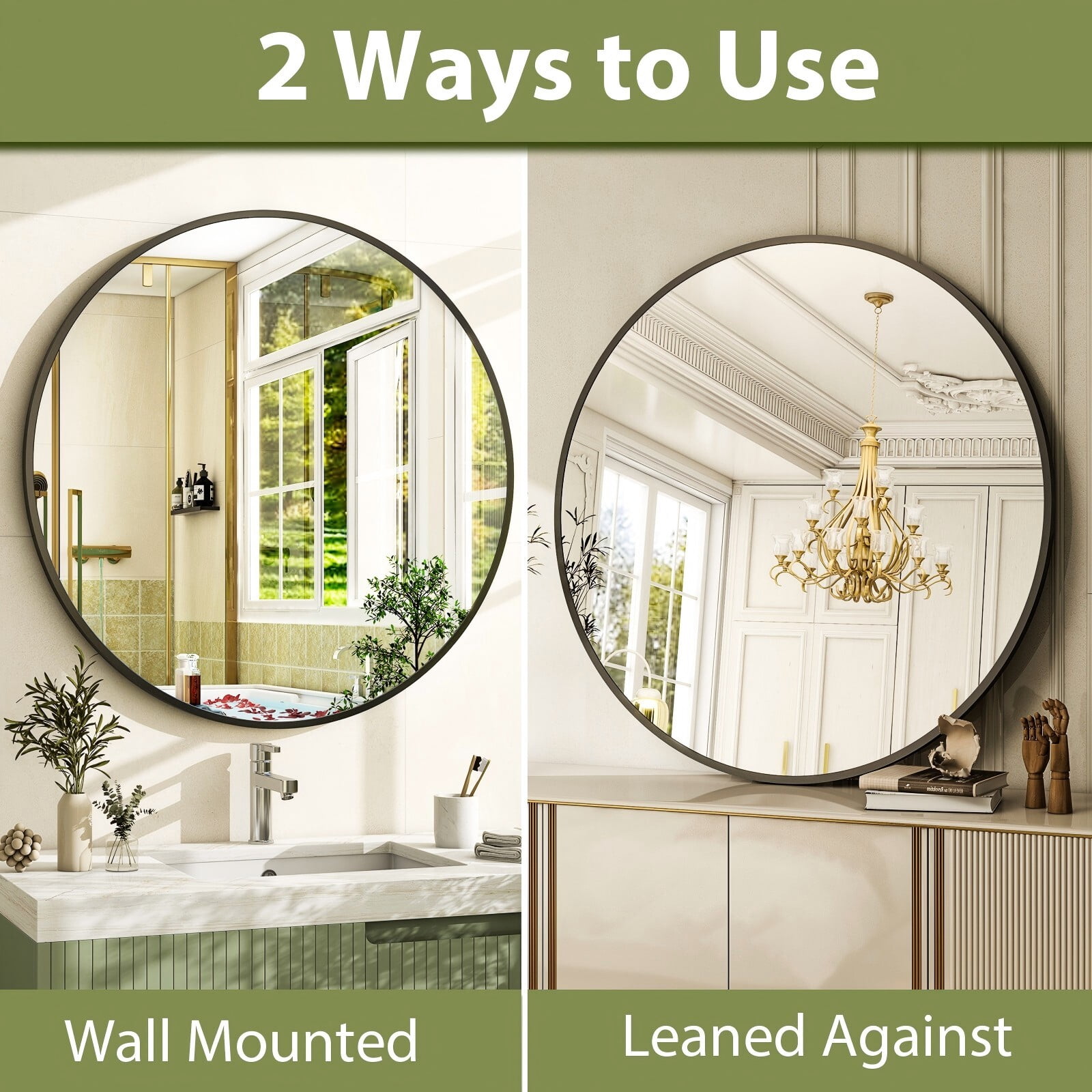 Lumora 36" Round Bathroom Mirror Wall Mirror Metal Frame Circle Mirror, Black