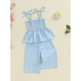 thumbnail image 5 of Hirigin Toddler Girl Summer Outfit Plaid Tie-Up Spaghetti Strap Ruched Sleeveless Tank Tops and Loose Pants 2Pcs Clothes Set, 5 of 9