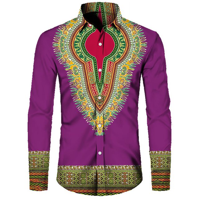 Camisas de manga larga de estilo étnico de otoño Camisa de hombre con patrón retro Tendencia Ropa de hombre al aire libre Nuevas camisetas de manga larga para hombre