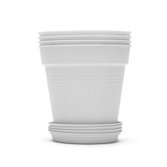 Mintra Home Garden Pots 4pk - Flowers, Herbs, Plants, Indoor, Outdoor, Colorful, Wholesale, Bulk (White, 17cm Diameter (6.6in))