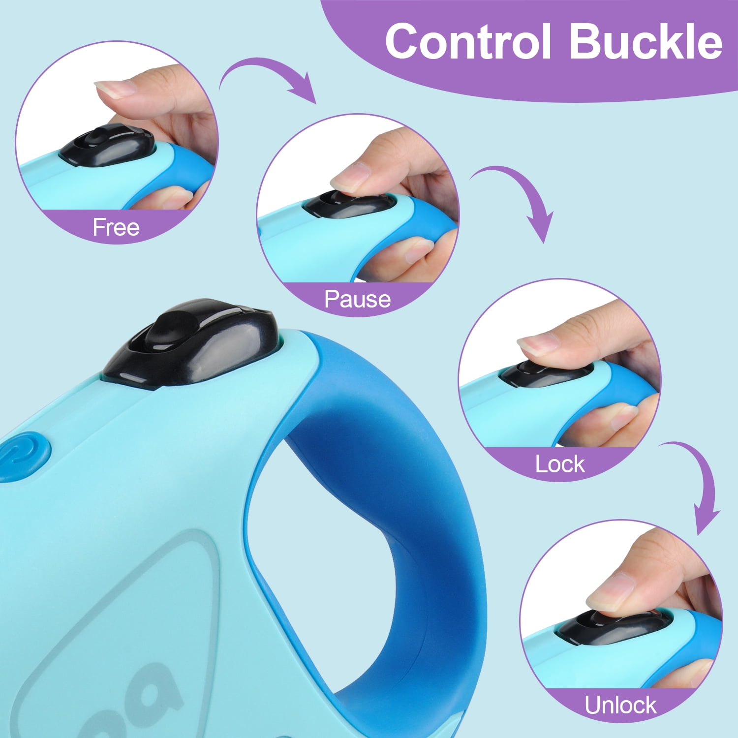 16Ft Retractable Dog Leash w/ LED Flashlight,ABCPOW Lightweight Pet Leash for Small Medium Dogs Up to 66 lbs,Anti-Slip Handle,Stainless Metal Spring Strong Nylon Tape,Tangle Free,One-Handed Brake
