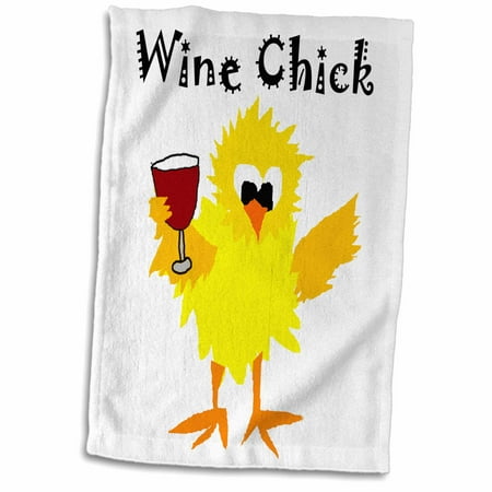 3dRose Cool Funny Wine Chick with Chicken Holding Red Wine Glass - Towel, 15 by
