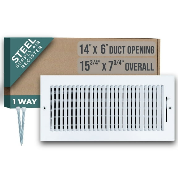 Fits 14x6 Duct Opening 1 WAY Steel Air Supply Diffuser by Handua | Register Vent Cover Grill for Sidewall and Ceiling | White | Outer Dimensions: 15.75" X 7.75"
