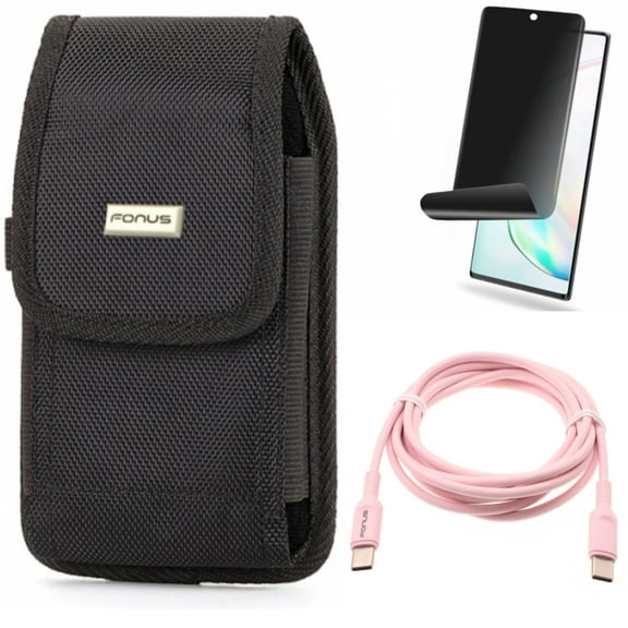 Pink 6ft Long Cable & Privacy Screen Protector & Case Belt Clip for Samsung Galaxy Note 20 (6.7") - Combo with USB-C to Type-C PD Fast Charger & TPU Film Anti-Peep & Swivel Holster