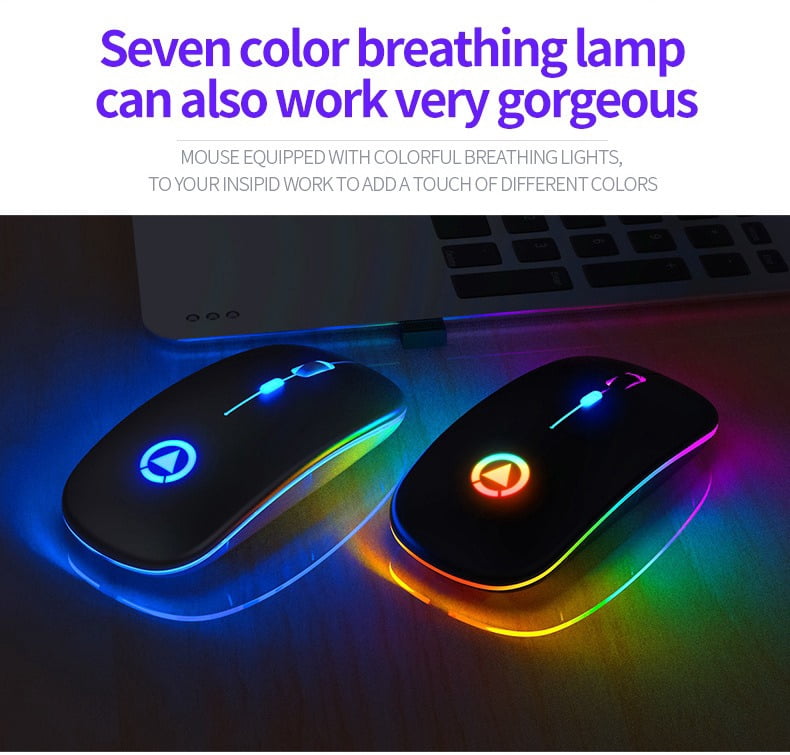 YinDiao A2 Rechargeable Silent Wireless Mouse, Dual Mode Bluetooth & 2.4G, RGB Breathing Light, Ergonomic Quiet Click Mice for Laptop, PC, Computer, Office and Home (Black)