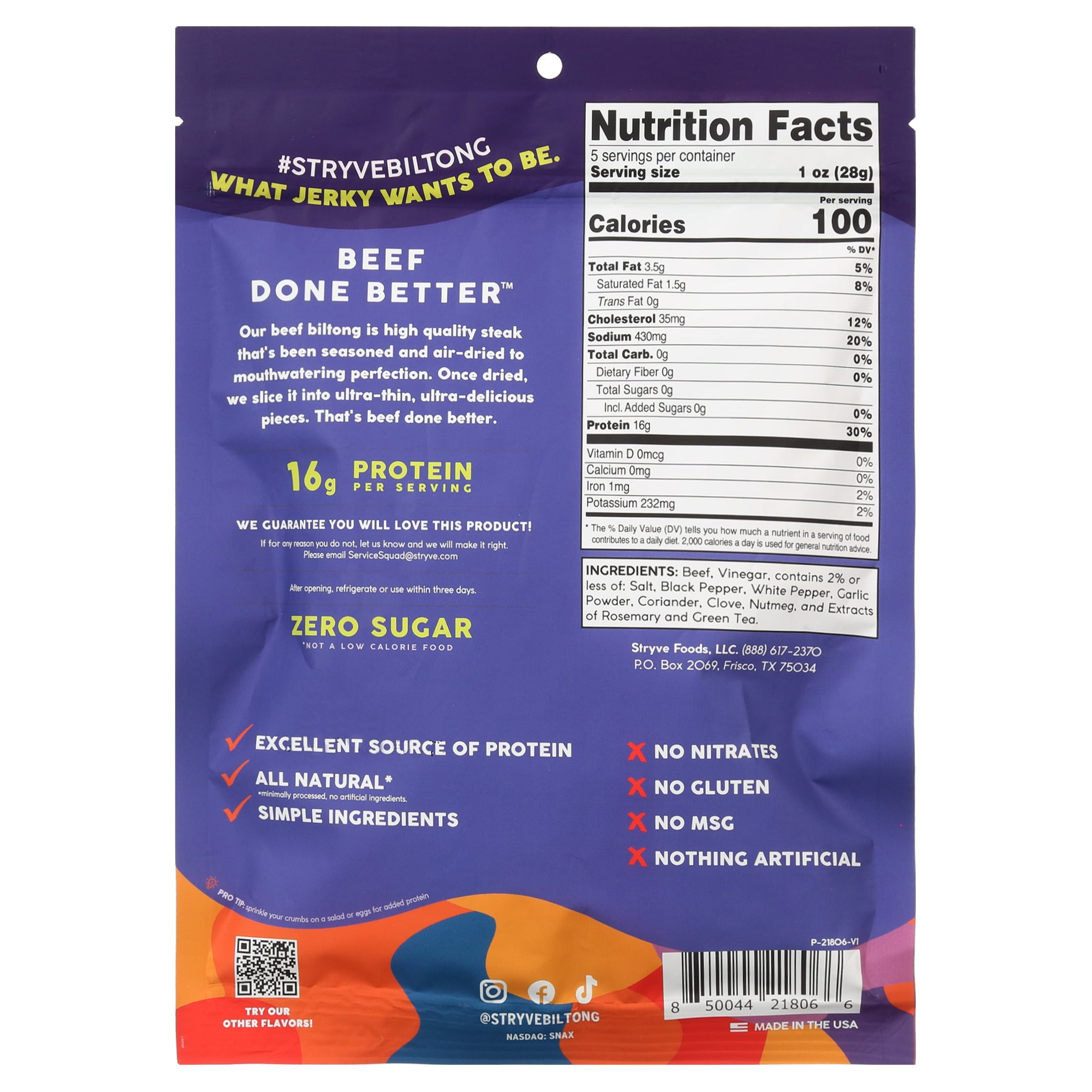 Stryve Original Thinly Sliced Steak 5oz Resealable Bag