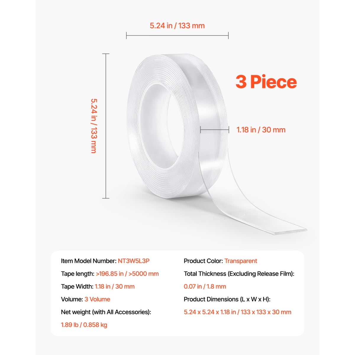 16 ft Heavy Duty Double Sided Nano Mounting Tape  3 Pack   Strong Adhesive Reusable Clear Wall Tape for Home Office Car Outdoor