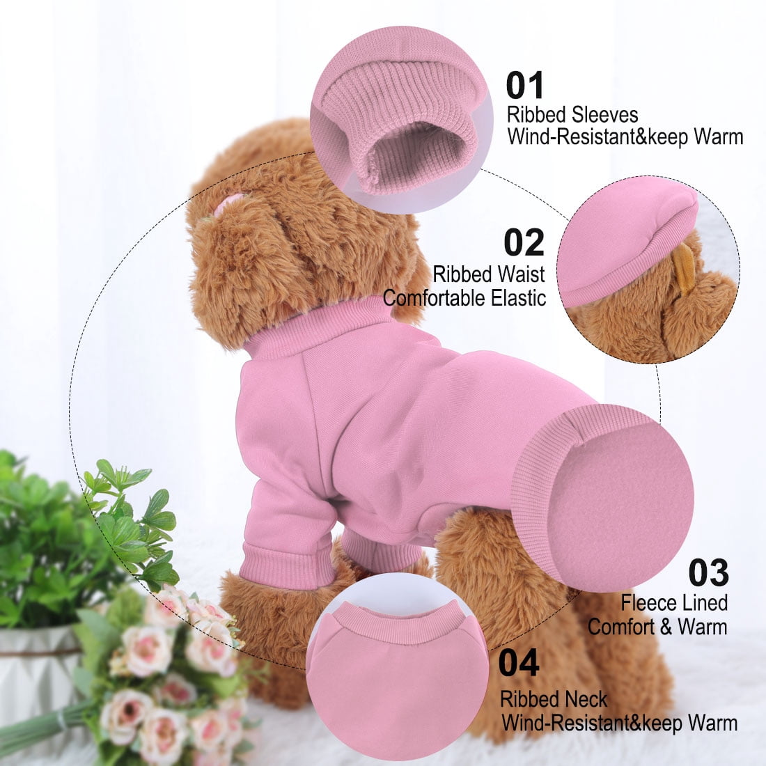 Unique Bargains Cotton Blend Dog Winter Sweatshirt Pet Apparel Fleece Lined Coat M Pink