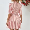 thumbnail image 7 of Wycnly Womens Dresses Fashion Button up Loose Flowy Swing A Line Mini Dresses with Belt Summer Striped Print Crewneck Elbow-Length Formal Short Dress Pink XL, 7 of 7