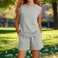 thumbnail image 5 of BRGZLK Girls 2 Piece Summer Outfits 2026 Solid Color Crewneck Sleeveless Tops and Elastic Waist Shorts with Pockets Soft Comfortable Matching Set Gray 3-4Y, 5 of 5