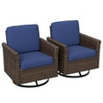 thumbnail image 4 of COOS BAY Harbor Retreat Mix Brown Rattan Wicker Outdoor Patio Swivel Glider Rocking Chairs with Curved Armrest, Blue Cushions, Set of 2, 4 of 10