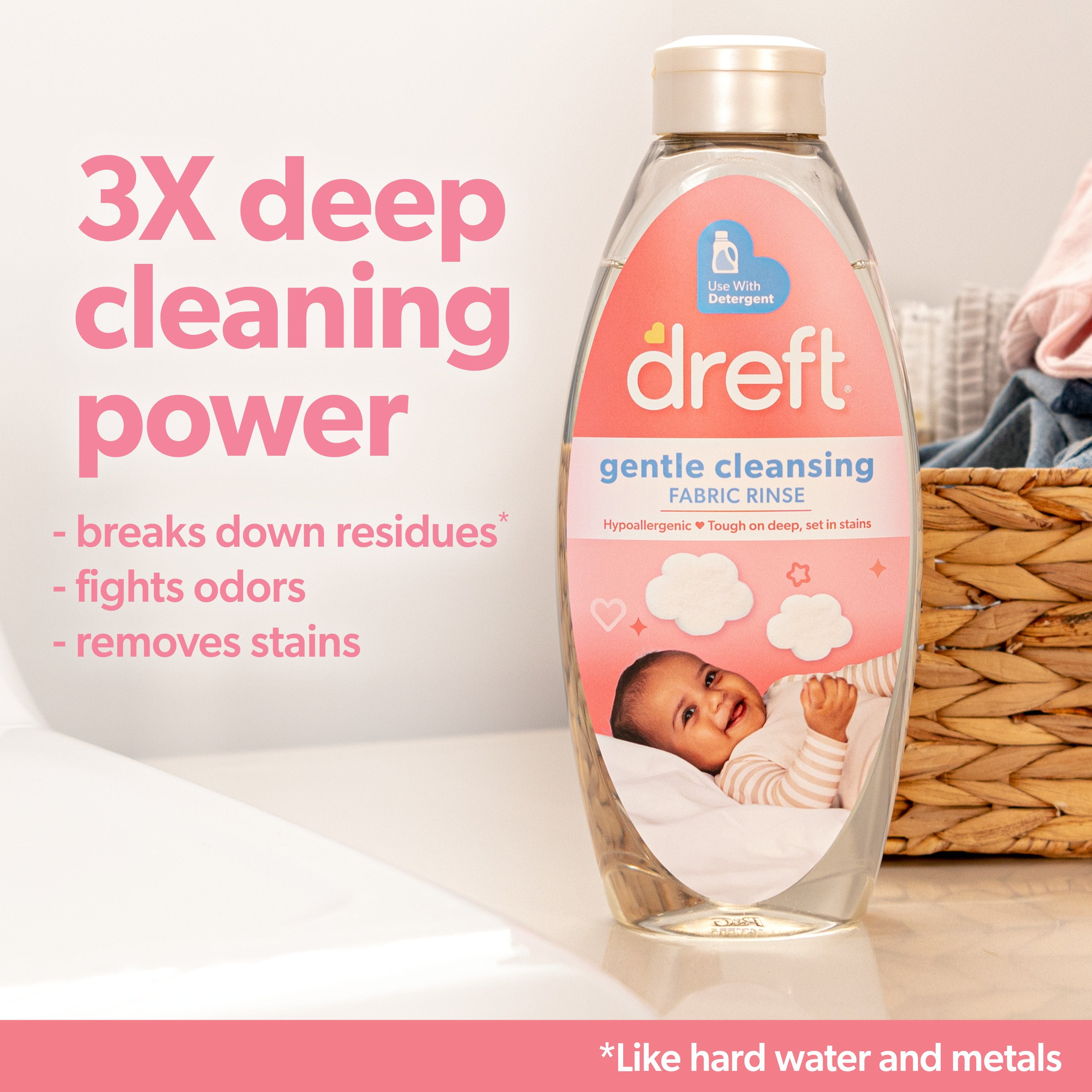 Dreft Baby Gentle Cleansing Fabric Rinse and Odor Remover, Hypoallergenic, Lightly Scented, 48 fl oz