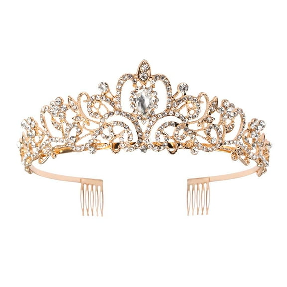 Gold Crystal Tiara Crown Headband Princess Elegant Crown with combs for Women Girls Bridal Wedding Prom Birthday Party