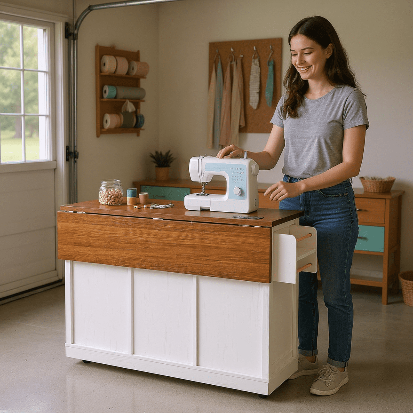 Homy Casa 53.8" Garage Storage Cabinet with Sliding Barn Doors, Power Outlets & Adjustable Shelves, White