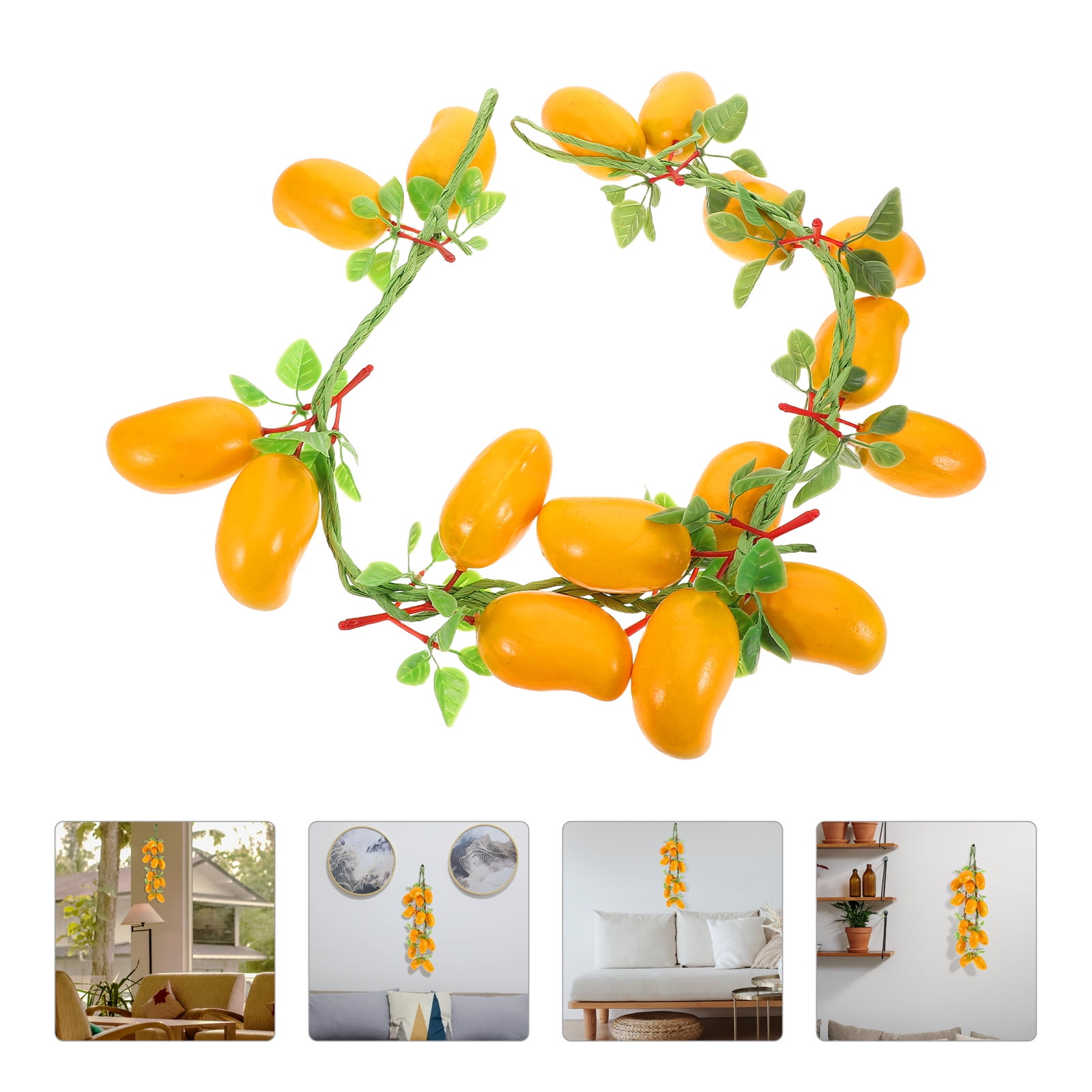 HINTRMENT 2Pcs Artificial Mango Hanging Yellow Lifelike Fruit Decor for Kitchen Farmhouse
