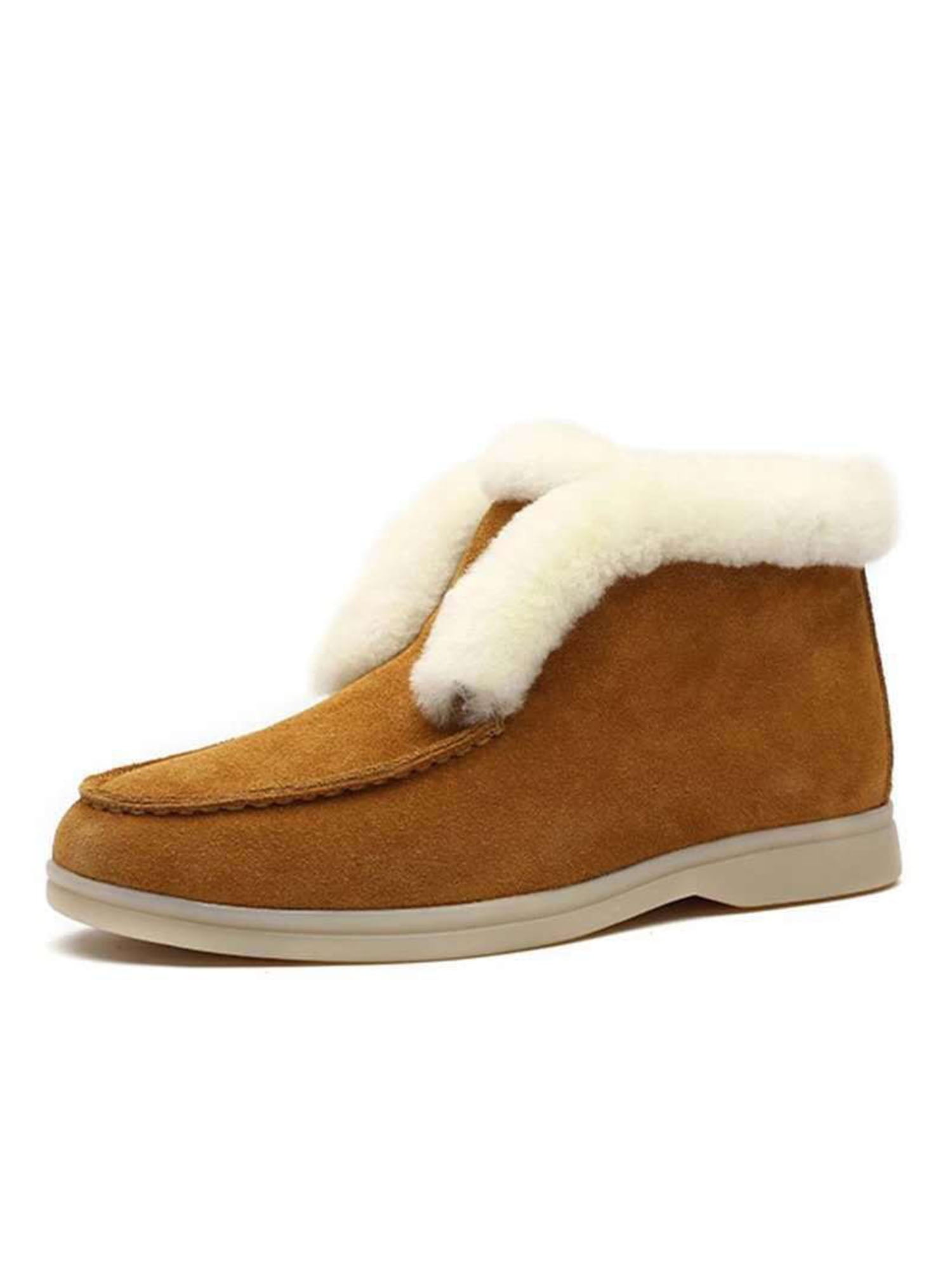Womens Fur Boots Button Hook and Loop Faux Sheepskin Suede Mid Winter Warm 