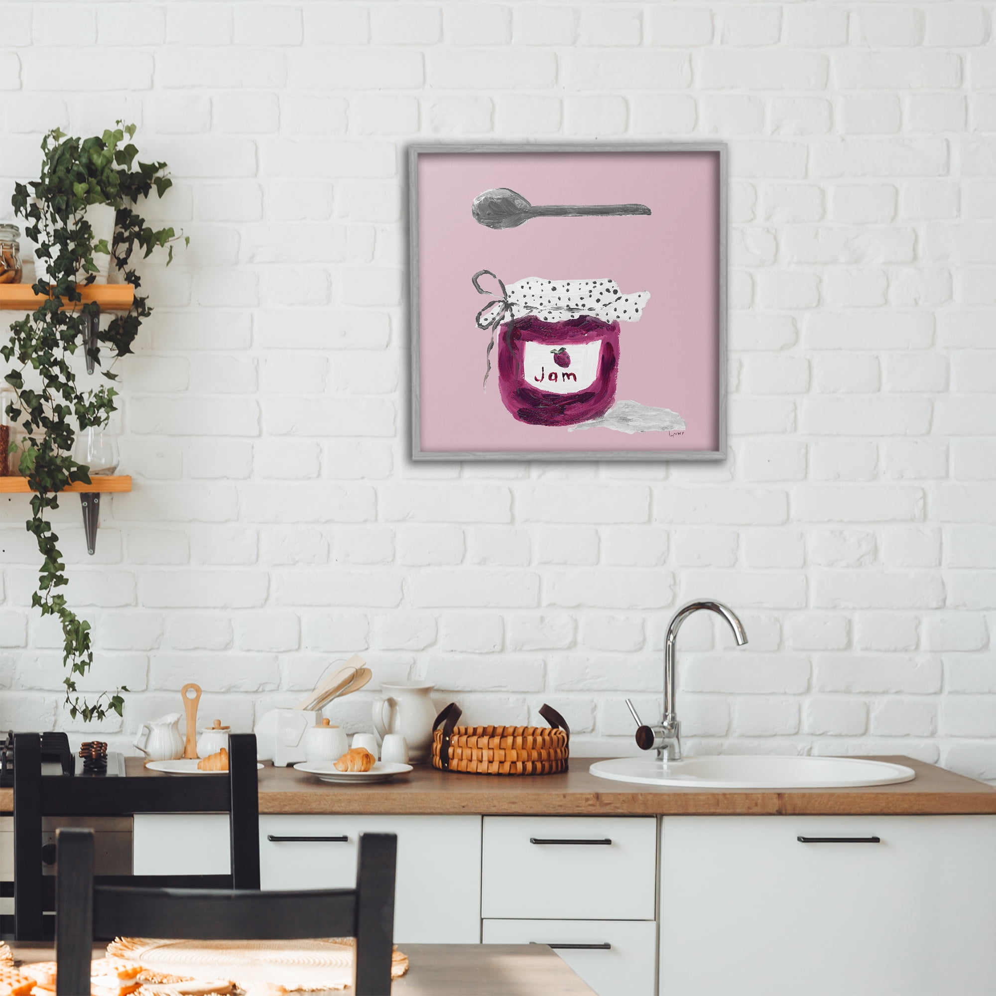 Stupell Industries Jam Jar over Blush Gray Framed Giclee Art, design by Lucille Price
