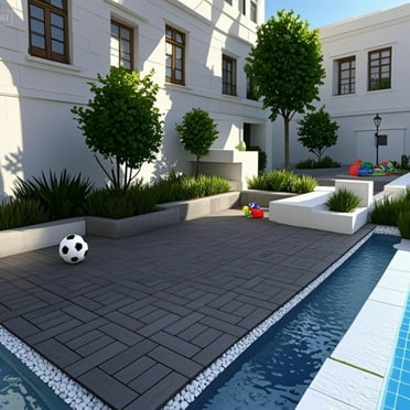 44-Piece ZZ Style Interlocking Deck Tiles 12"x 12" Waterproof Grey Outdoor Tiles