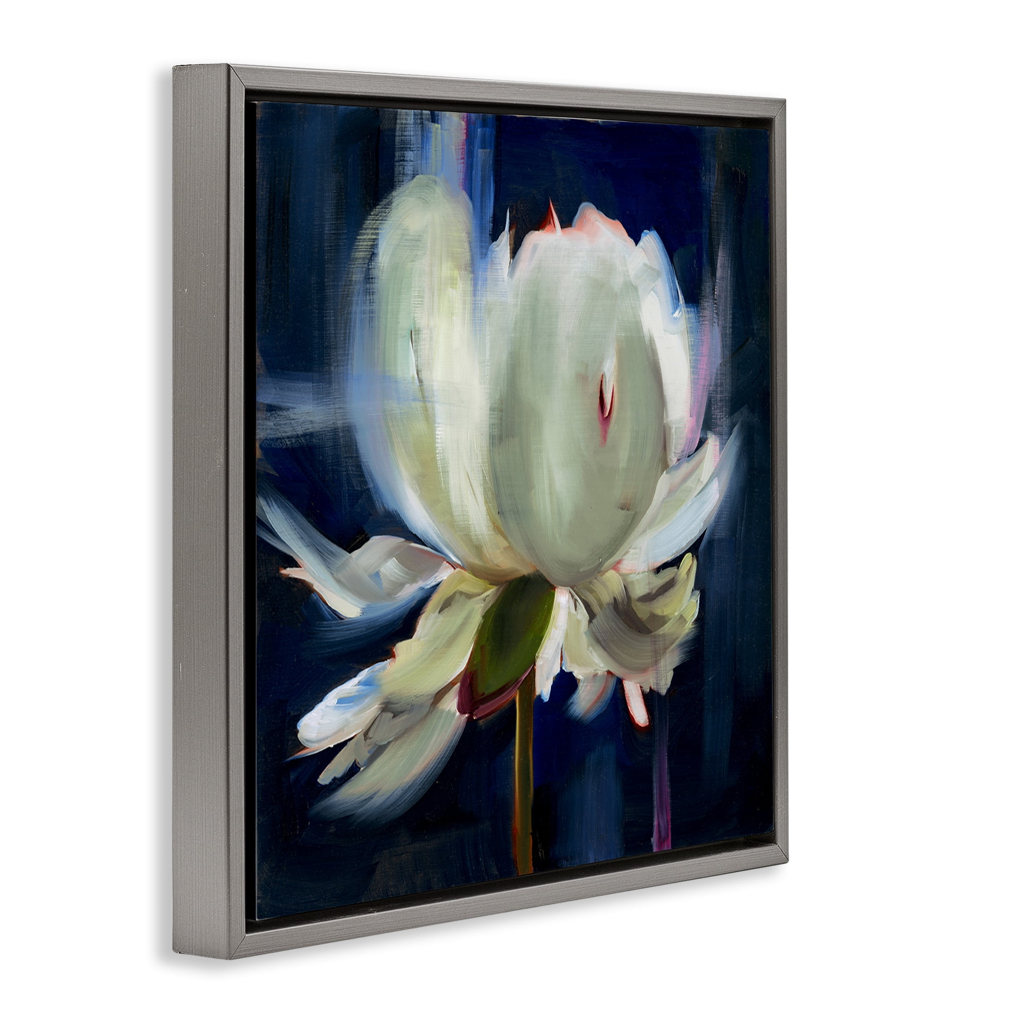 Stupell Industries Abstract Painted Flower Botanical & Floral Painting Gray Floater Framed Art Print Wall Art, 18 x 18